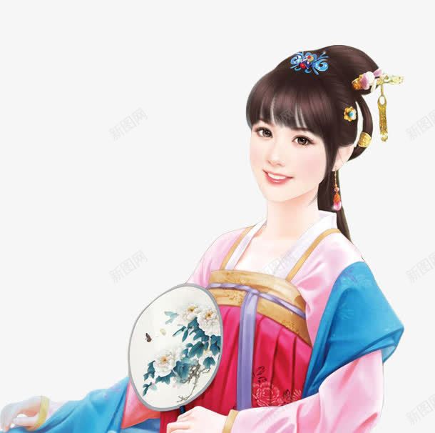 古扇红裙可爱女子png免抠素材_88icon https://88icon.com 可爱 女子