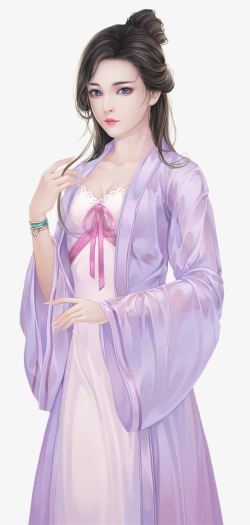 手绘紫色薄纱寝衣女子素材
