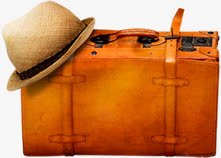 棕色皮质行李箱和帽子素材
