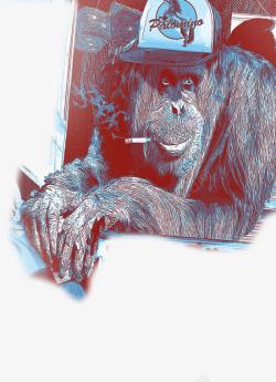 大猩猩抽烟插画素材