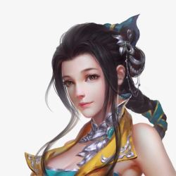 黄色微笑人物美女手绘素材