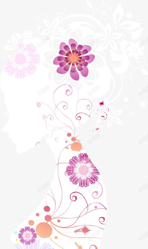 花朵剪影美女png免抠素材_88icon https://88icon.com AI 剪影 手绘 线条 美女 花朵 花纹