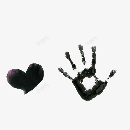 爱心和手掌印psd免抠素材_88icon https://88icon.com 手掌印 水墨 爱心 黑色