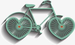 手绘绿色心形车轮自行车素材