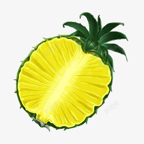 手绘菠萝切面图png免抠素材_88icon https://88icon.com 新鲜水果 绿叶 菠萝 黄色 鼠绘