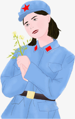 女军人手绘女战士花朵高清图片