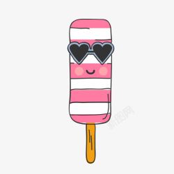 卡通夏日粉色条纹戴墨镜冰淇淋素材