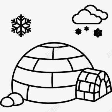 雪松木雪屋和雪花图标图标