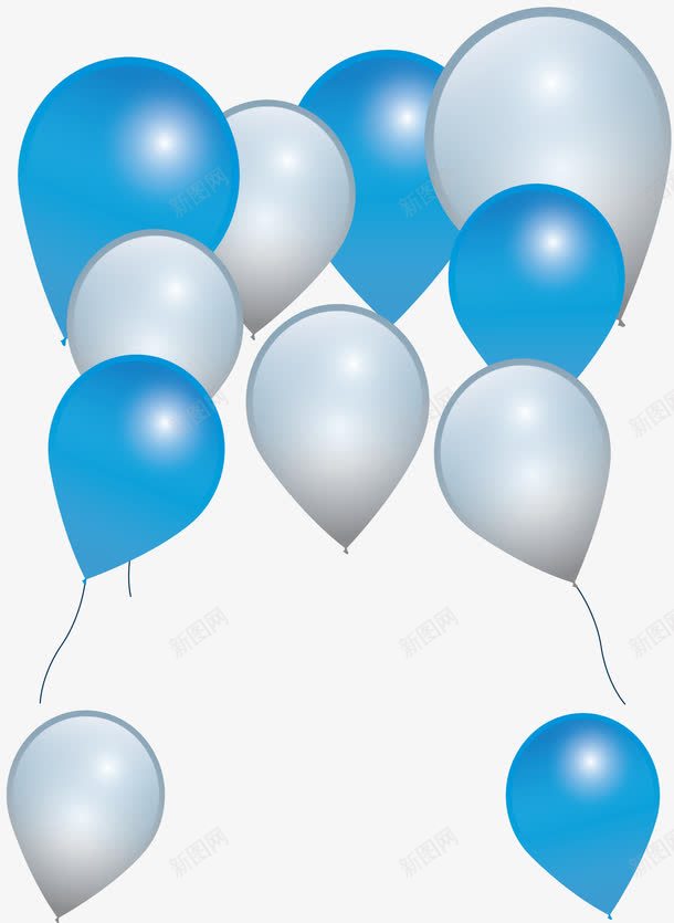 蓝白色气球束png免抠素材_88icon https://88icon.com 气球 气球束 气球边框 珠光气球 矢量png 蓝白色气球