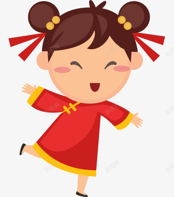 卡通高兴地女孩图png免抠素材_88icon https://88icon.com 中国风 卡通 喜庆的 小女孩 红头绳 红色的