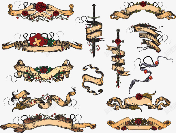 复古丝带矢量图eps免抠素材_88icon https://88icon.com 丝带 创意 复古 矢量图
