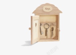 挂着三把钥匙的可爱木盒素材