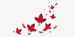 红色唯美剪纸蜻蜓与花装饰图案素材