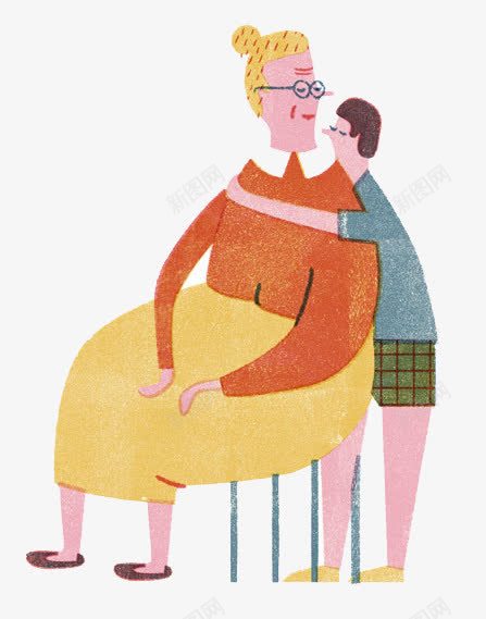 抱着奶奶的孩子png免抠素材_88icon https://88icon.com 人物插画 创意插图