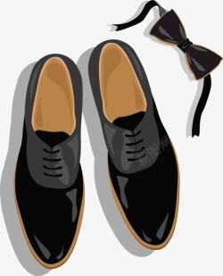 商务黑色皮鞋领结素材
