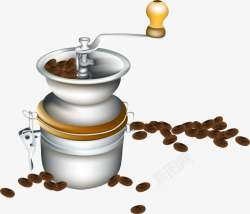 手绘棕色咖啡豆研磨机素材