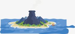 手绘海中间的火山小岛素材