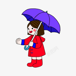卡通手绘打伞的女孩矢量图素材