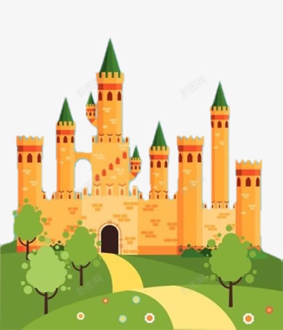 节日欢快可爱装饰卡通城堡图png免抠素材_88icon https://88icon.com 卡通城门 卡通手绘 城堡 建筑 手绘城堡 绿色屋顶