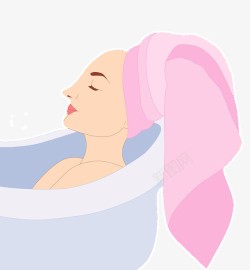 时尚插图美女浴缸泡澡休息素材