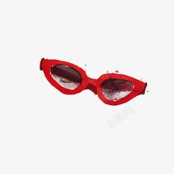 水彩红框眼镜素材