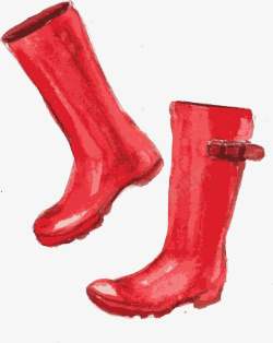 手绘水彩红色雨靴素材