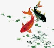 水墨艺术遨游金鱼素材
