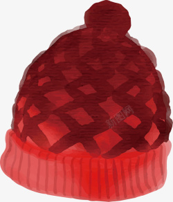 红色手绘水彩毛线帽矢量图素材