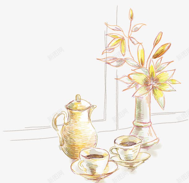 油画的花茶杯和茶壶png免抠素材_88icon https://88icon.com 手绘 油画 花 茶壶 茶杯