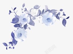 白色水墨花朵白花蓝色叶子素材