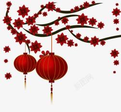 创意中国风树枝与灯笼素材