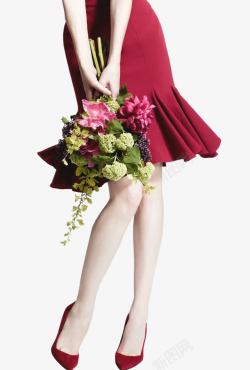红裙红色高根系花朵美腿素材