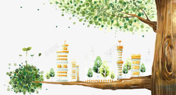 清新手绘城市与树png免抠素材_88icon https://88icon.com 卡通 城市 小清新 手绘 树 绿化 自然