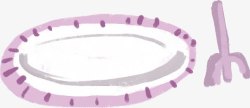 紫色手绘蛋糕盘子叉子素材