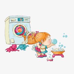 开心洗衣服的小女孩素材