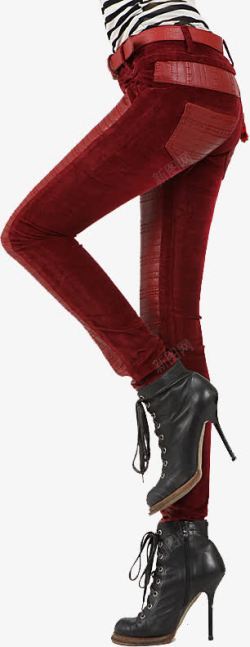 红色灯芯绒女裤电商素材
