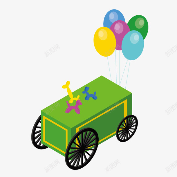 卡通绿色游戏车png免抠素材_88icon https://88icon.com 卡通游乐园 卡通游戏车 彩色气球 绿色游戏车