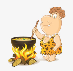 煮汤的原始女人图素材