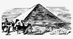 手绘黑白版画金字塔人物骆驼矢量图素材