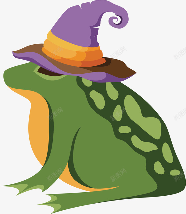 绿色青蛙矢量图ai免抠素材_88icon https://88icon.com 动物 巫师帽 手绘 斑纹 紫色帽子 青蛙 矢量图