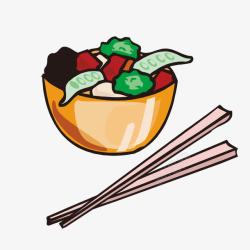 手绘碗筷吃饭图案素材