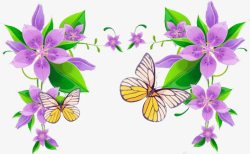 紫色手绘花朵蝴蝶边框素材