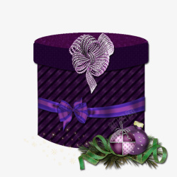 手绘圣诞装饰紫色礼盒素材