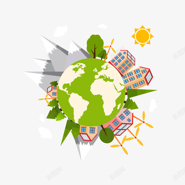 环球能源地球矢量图eps免抠素材_88icon https://88icon.com 地球 太阳能 太阳能能源 绿色 绿色地球 能源 资源 风力车 矢量图