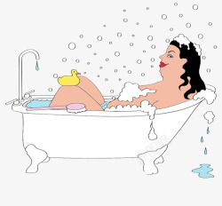 手绘插图女孩浴缸泡澡素材