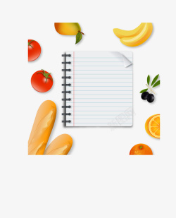 蔬菜水果面包边框和笔记本矢量图素材