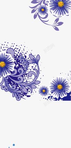 蓝色花卉底纹素材