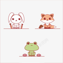 三只手绘卡通动物兔子狐狸青蛙素材