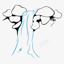 手绘山涧流水素材