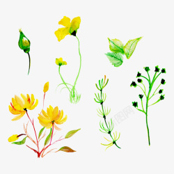 春天黄绿色植物手绘矢量图素材